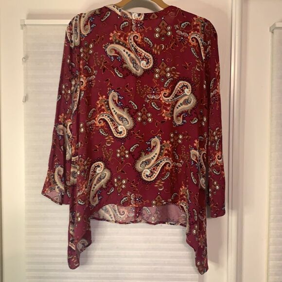 Altar'd State Paisley Maroon Blouse Top Small - Picture 2 of 5